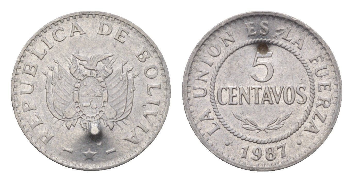 Боливия 5 сентаво 1987 KM 201 нержавеющая сталь 4674-1014