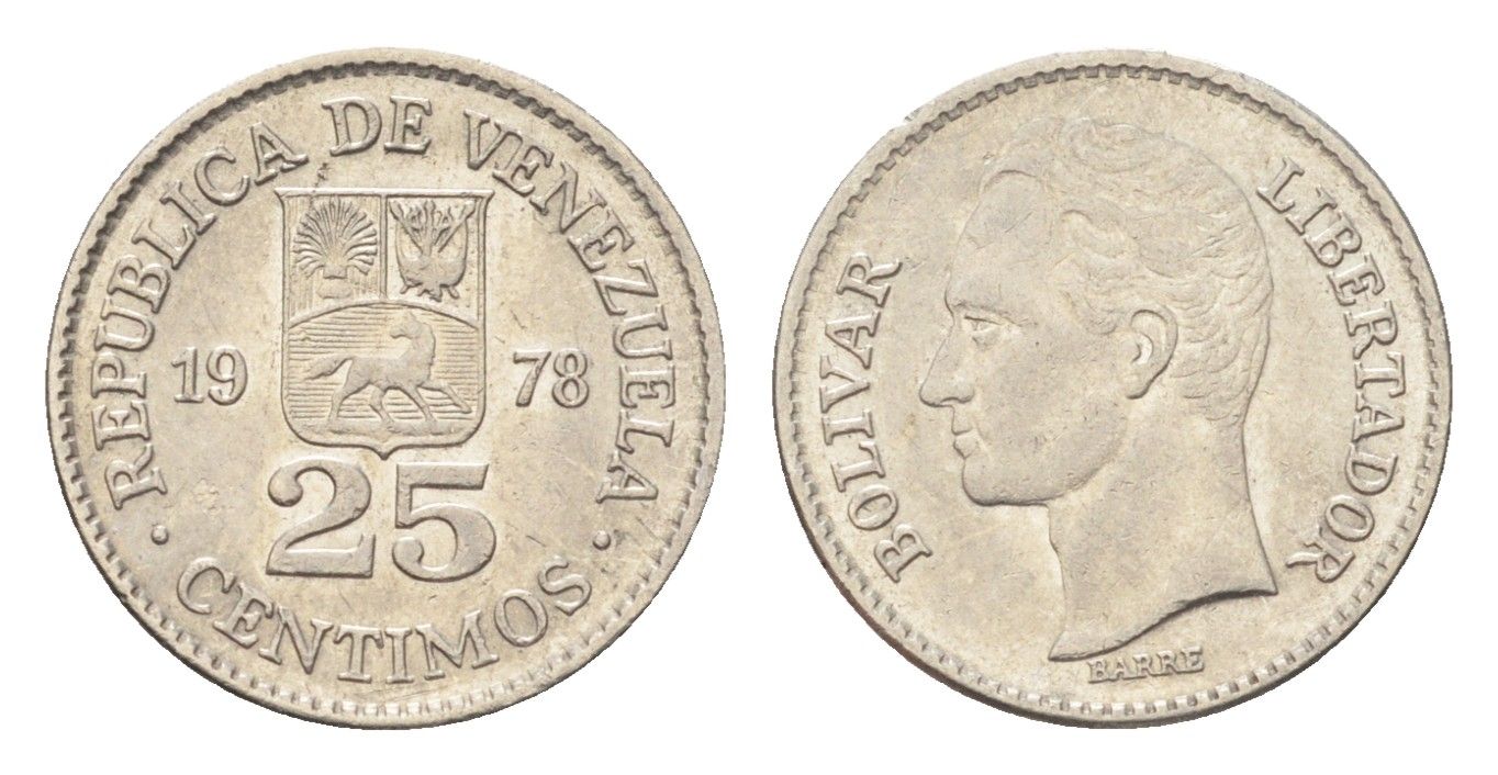 Венесуэла 25 сентимо 1978 Симон Боливар Y 50.1 никель 4705-527