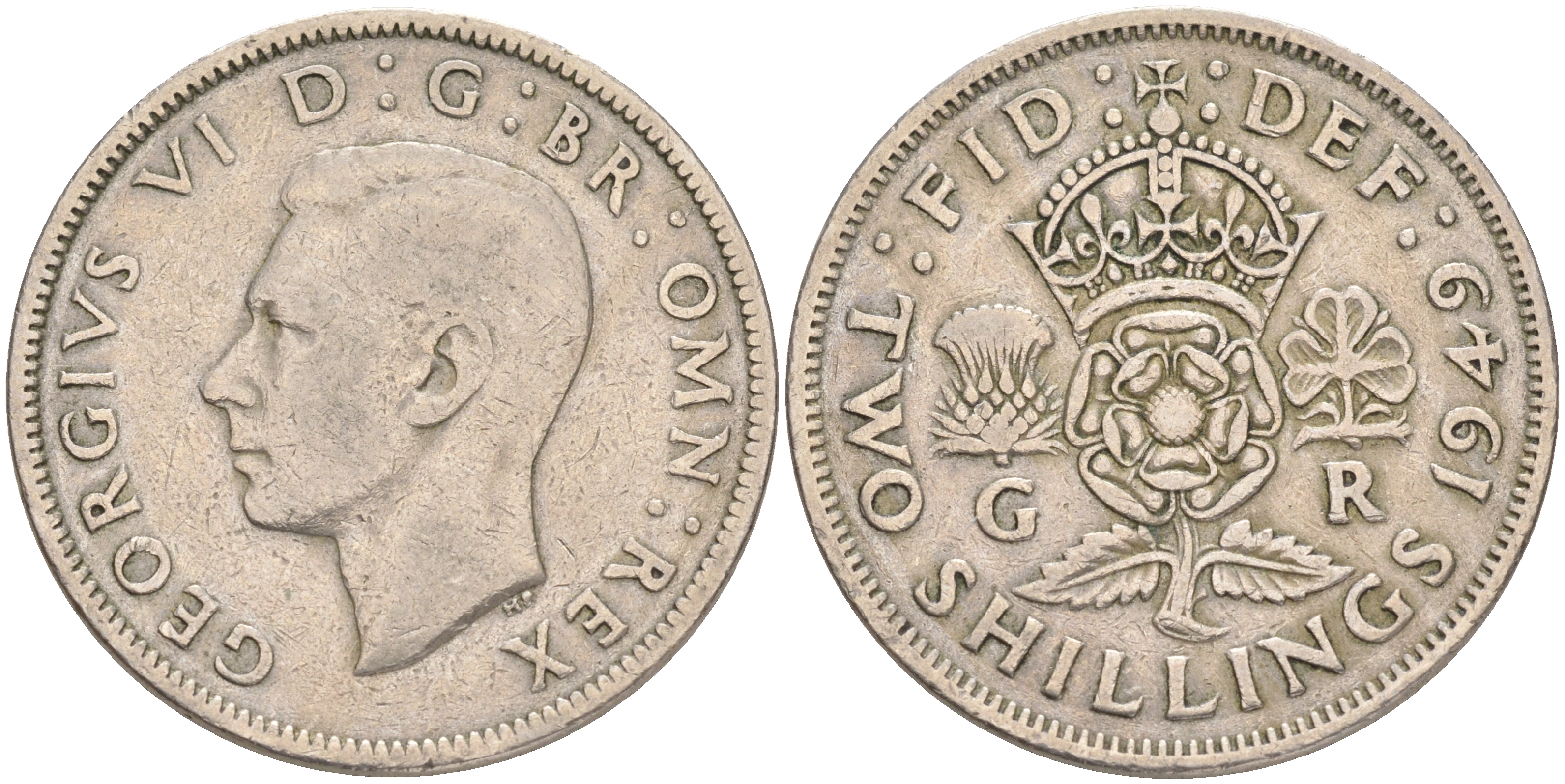 Великобритания 2 шиллинга (флорин) 1949 Георг VI (1936-1952) KM 878, Spink 4107 медно-никель 189-542