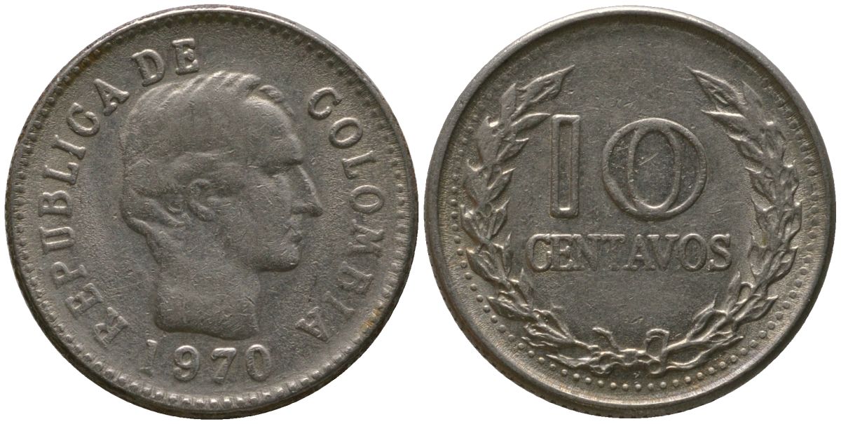 Колумбия 10 сентаво 1970 KM 236 сталь плакированная никелем 4576-1114