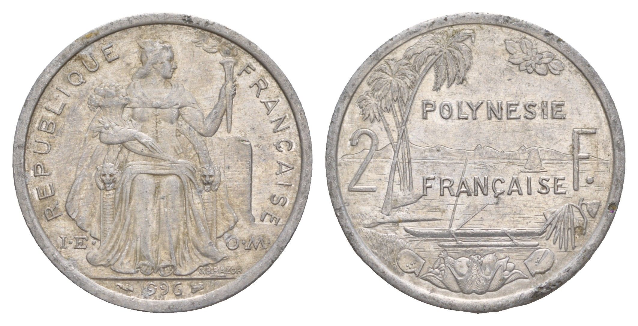 Французская Полинезия 2 франка 1996 KM 10 алюминий 4182-126