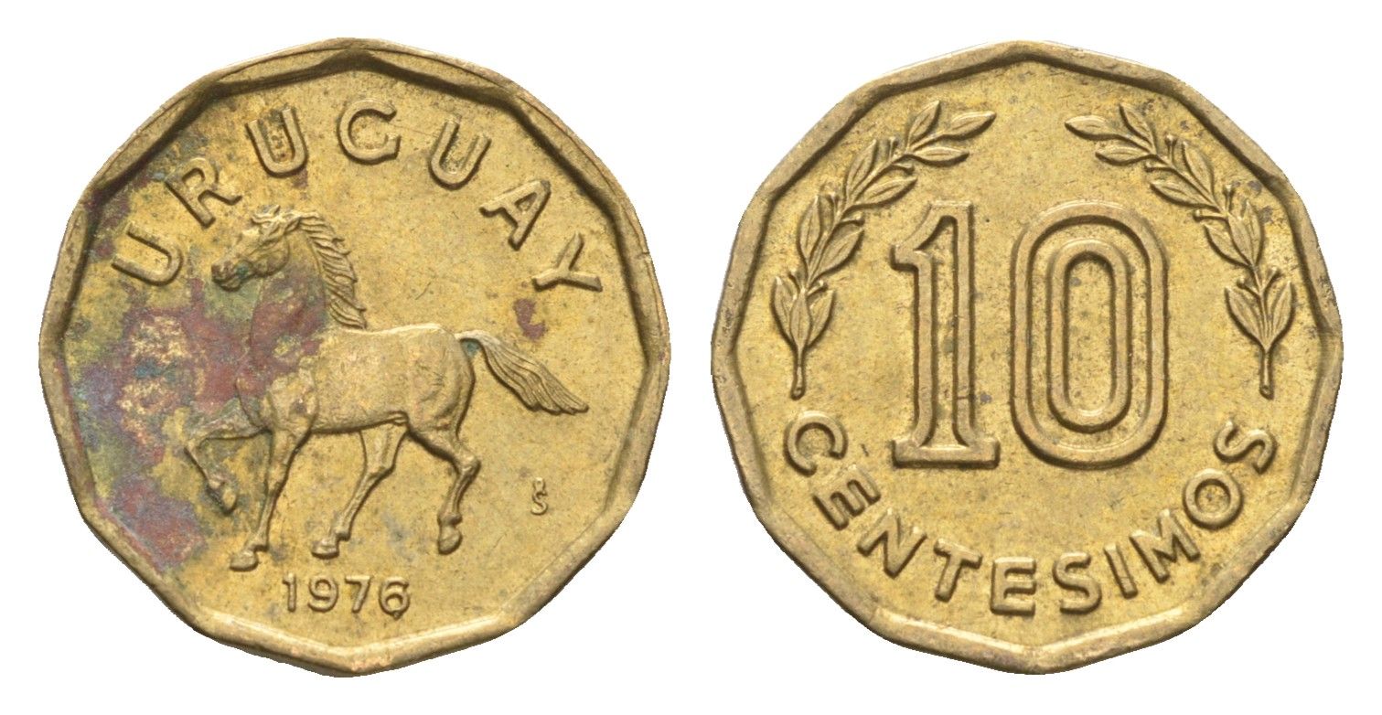 Уругвай 10 сентесимо 1976 KM 66 алюминиевая бронза 4664-366