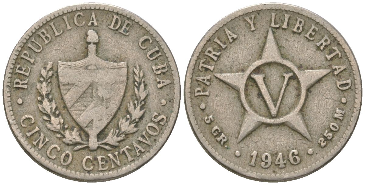 Куба 5 сентаво 1946 KM 11.3 медно-никель 4541-444