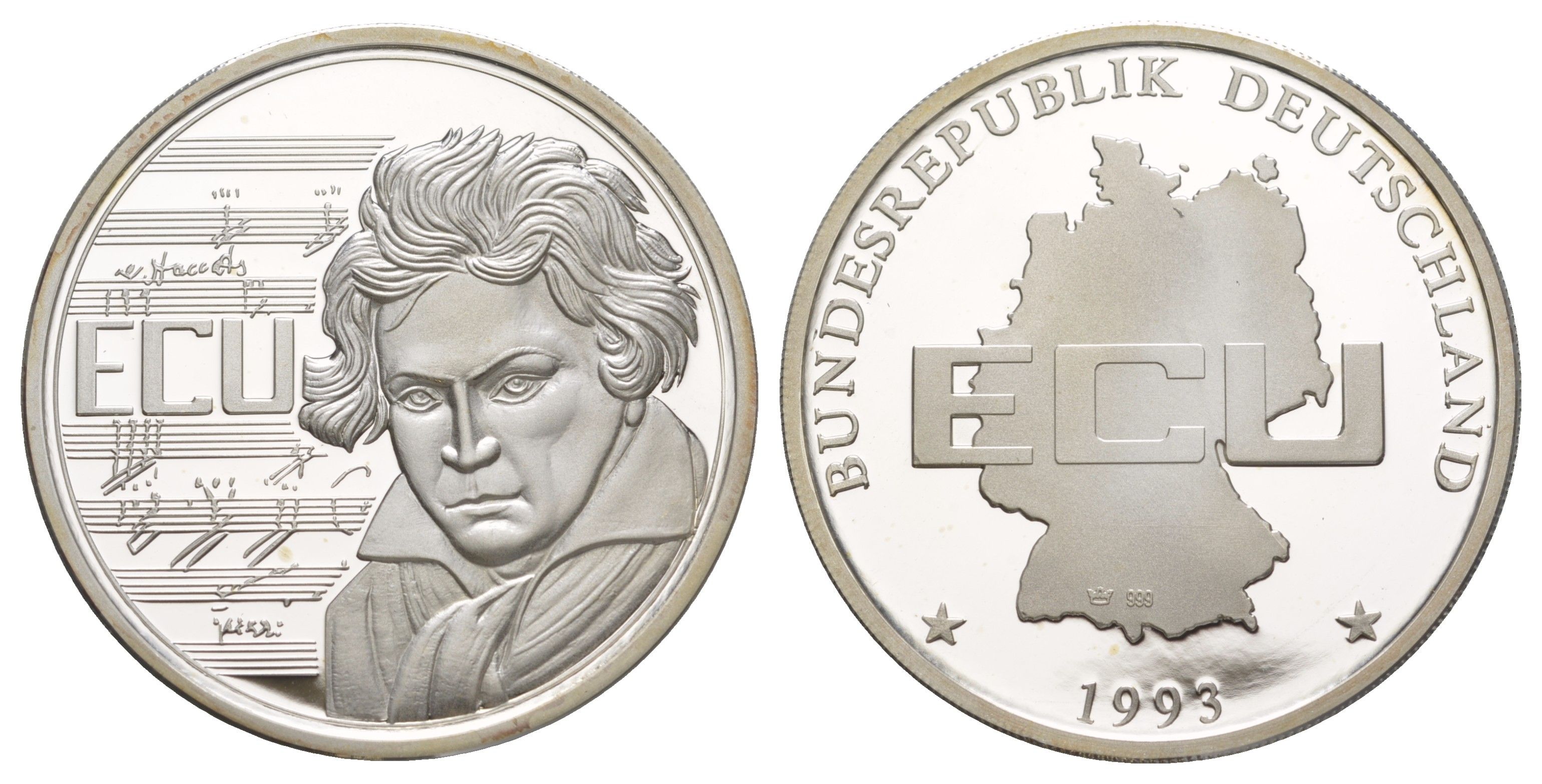 Германия 1 экю 1993 Людвиг ван Бетховен серебро PROOF 1083-5-61