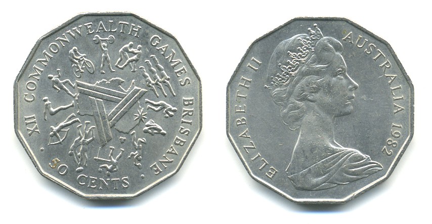 Австралия 50 центов 1982 Елизавета II (1952-2022), XII игры стран Британсого содружества KM 74 медно-никель 84-1342