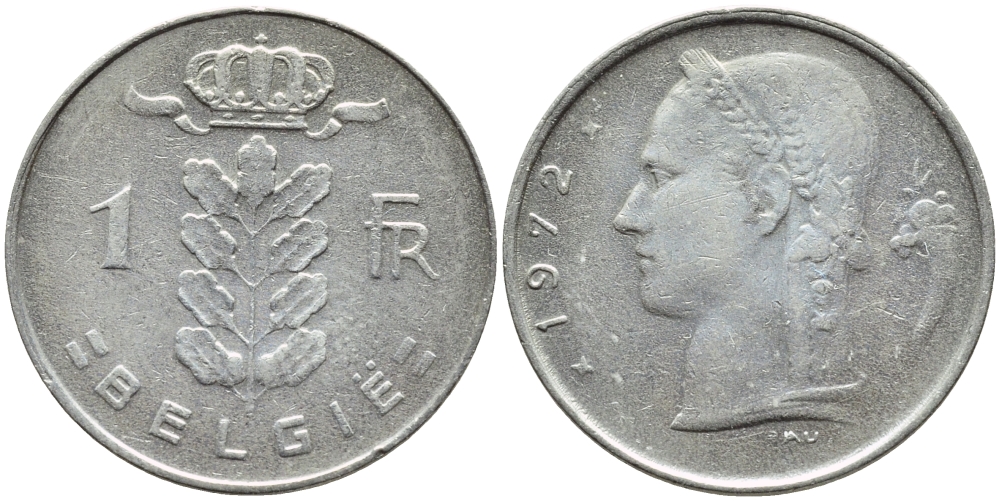 БЕЛЬГИЯ 1 ФРАНК 1972 BELGIE KM 143.1 медно-никель 4385-1036