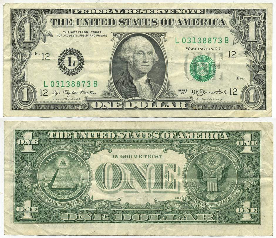 США 1 ДОЛЛАР 1977 СЕРИЯ L Pick 462а бумага 7547-19-1