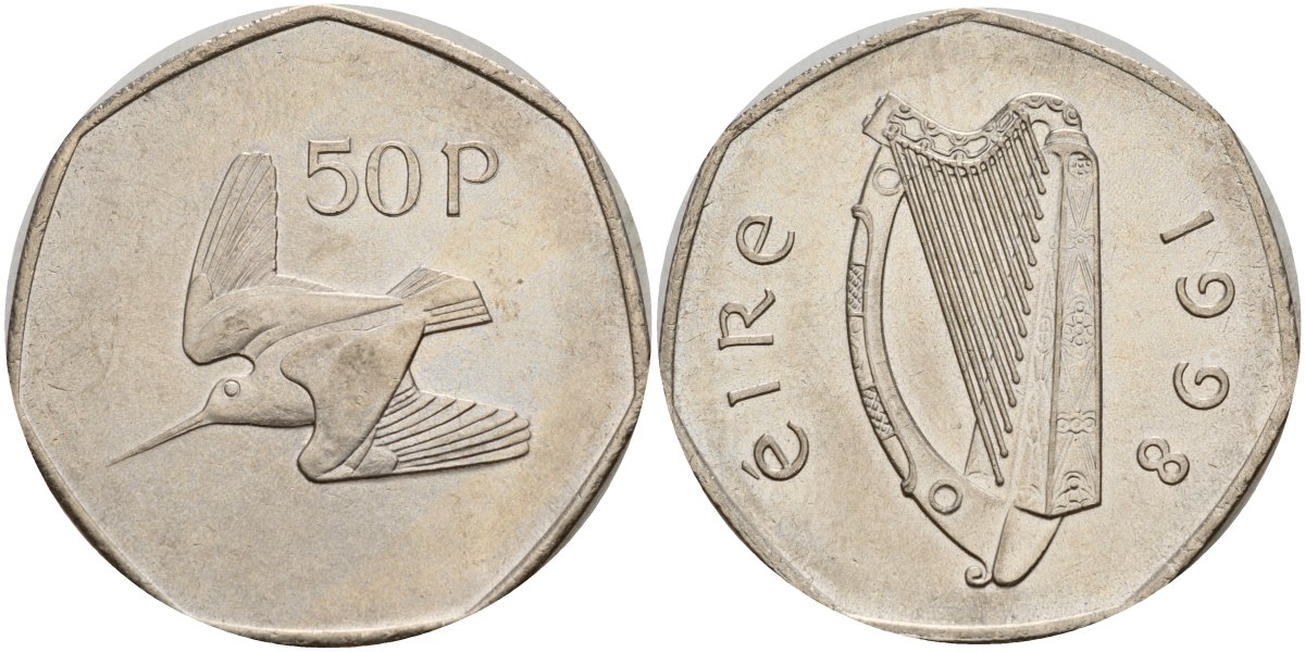 Ирландия 50 пенсов 1998 Вальдшнеп KM 24 медно-никель 4140-414