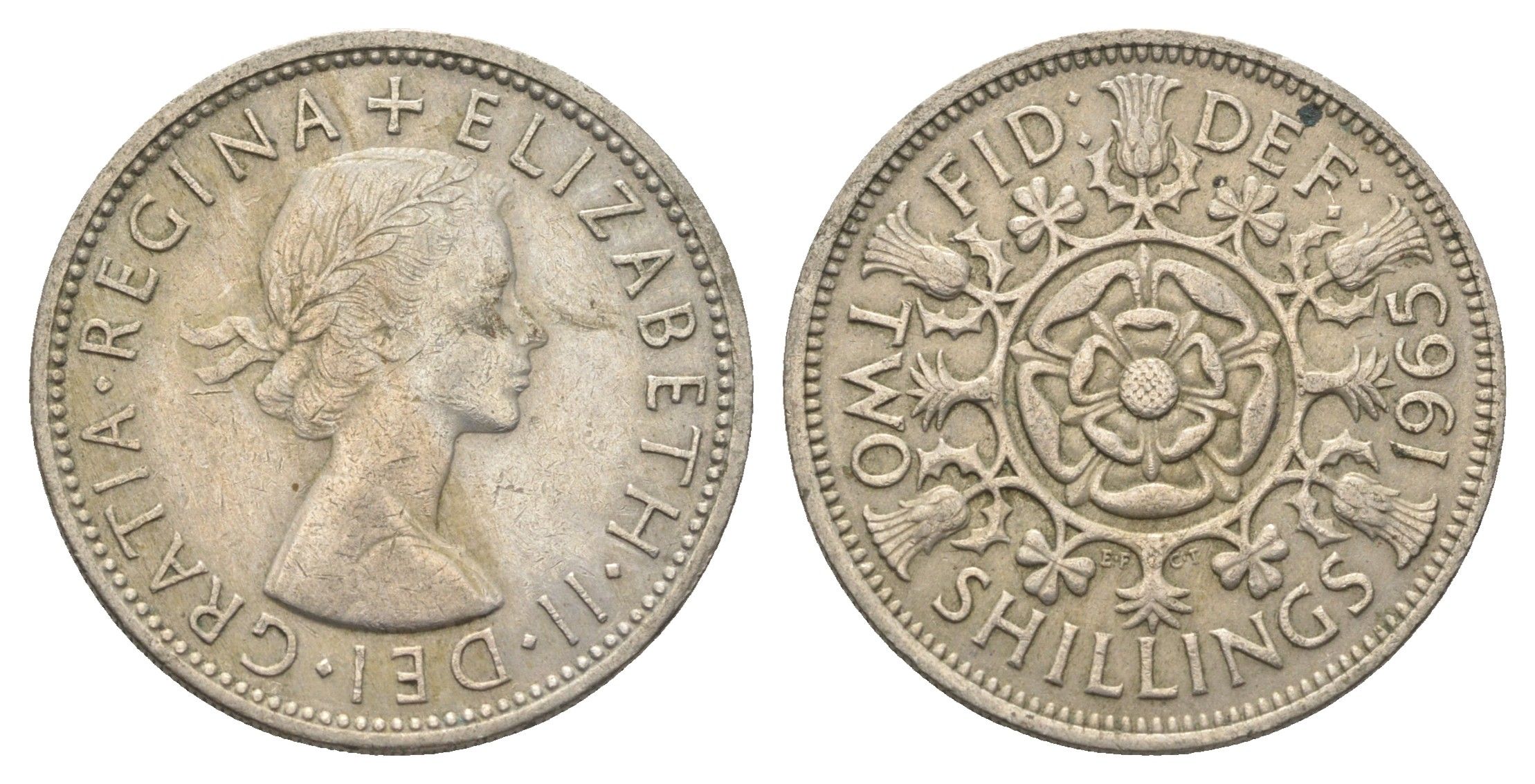 Великобритания 2 шиллинга (флорин) 1965 Елизавета II (1952-2022) KM 906, Spink 4146 медно-никель 4663-322