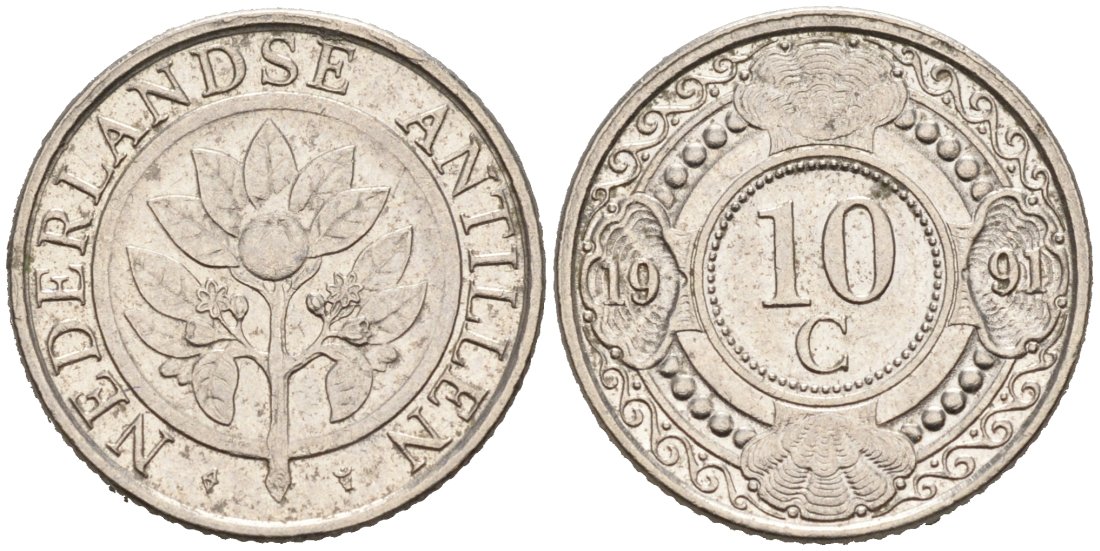 Нидерландские Антилы 10 центов 1990 Беатрикс (1980-2013) KM 34 никелированная сталь 188-1167
