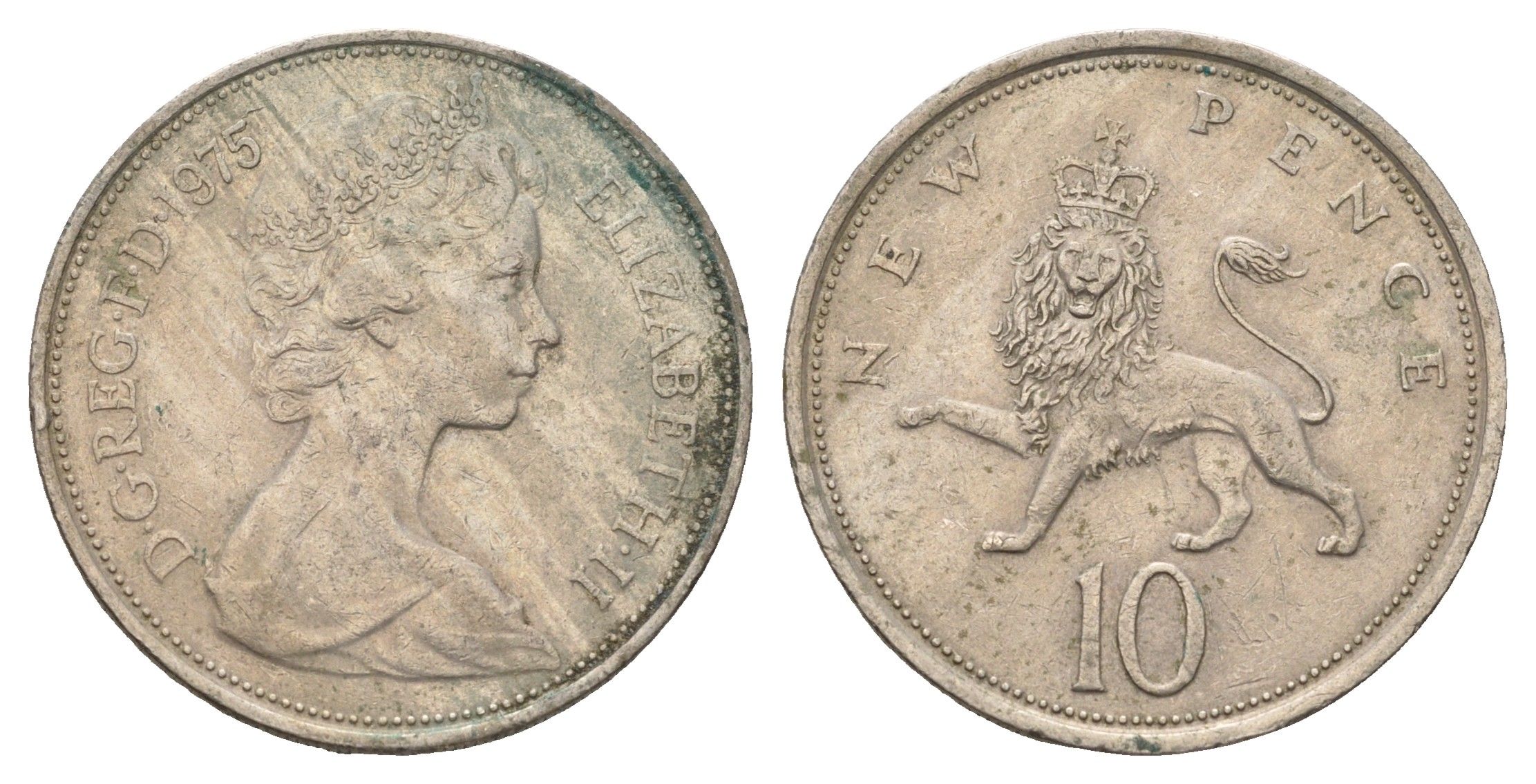 Великобритания 10 пенсов 1975 Елизавета II (1952-2022) KM 912, Spink 4231 (F1) медно-никель 4671-1213