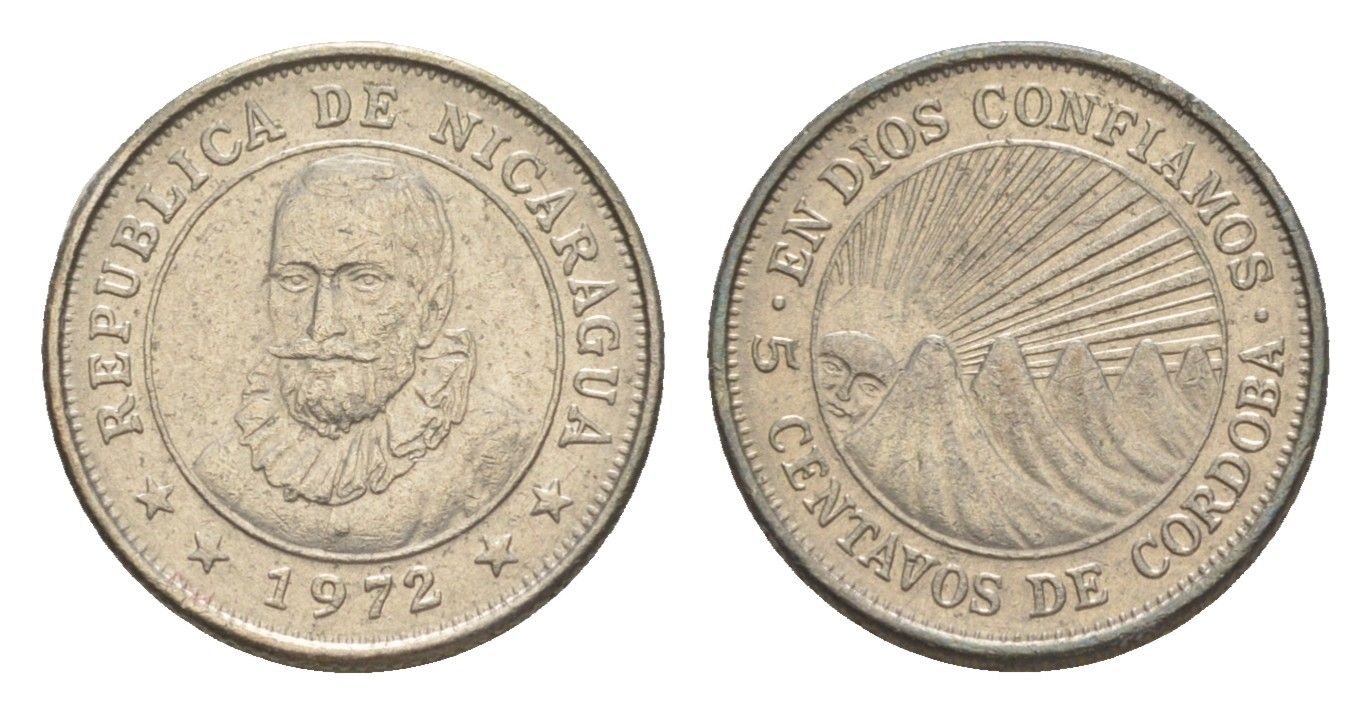 Никарагуа 5 сентаво 1972 KM 24.2a сталь плакированная никелем 4640-962
