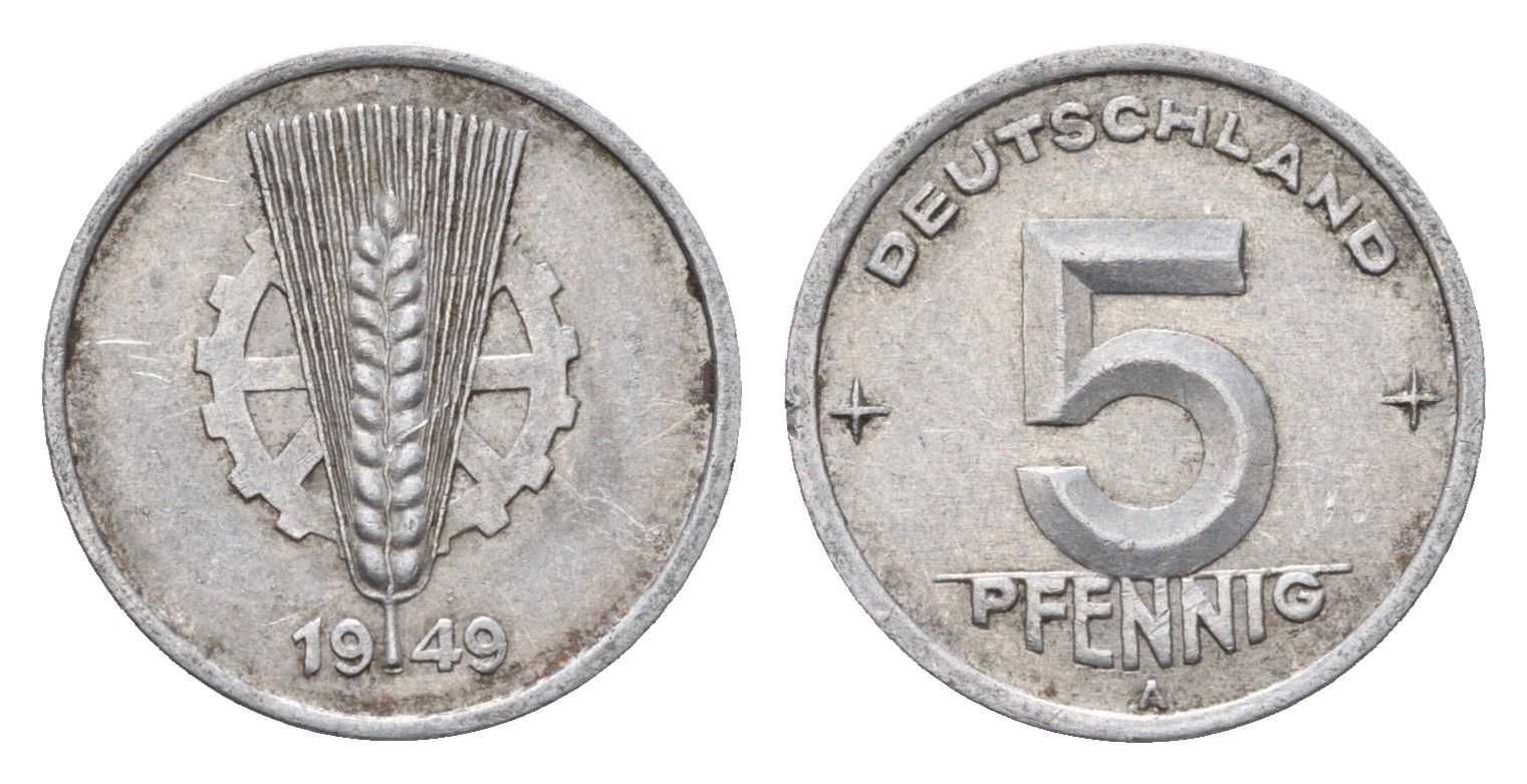 ГДР 5 пфеннигов 1949 A KM 2 алюминий 4684-248