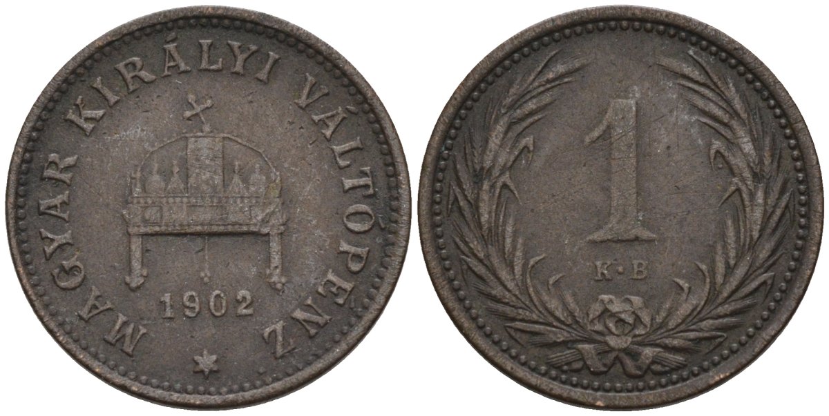 Венгрия 1 филлер 1902 КВ, Франц Иосиф I (1848-1916) KM 480 бронза 4115-1016
