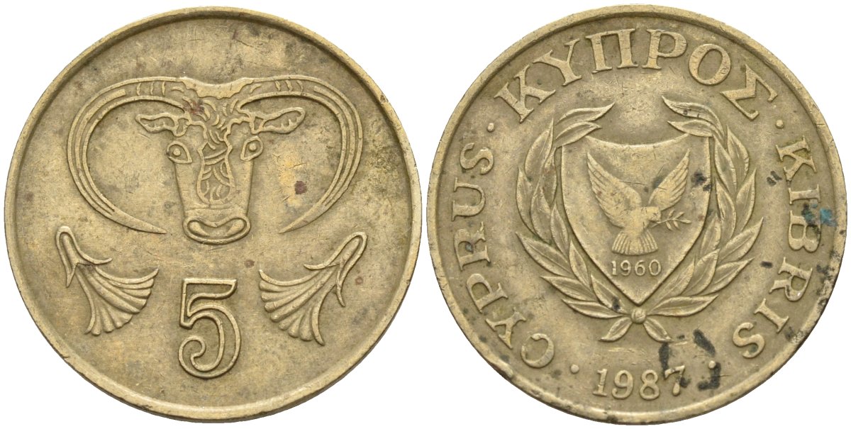 Кипр 5 центов 1987 KM 55.2 никель латунь 4141-932