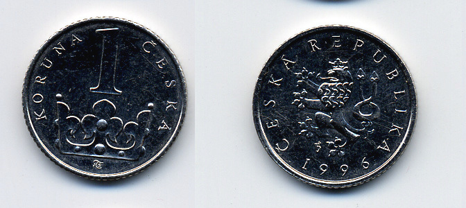 ЧЕХИЯ 1 КРОНА 1996 KM 7 сталь плакированная никелем 46-1064