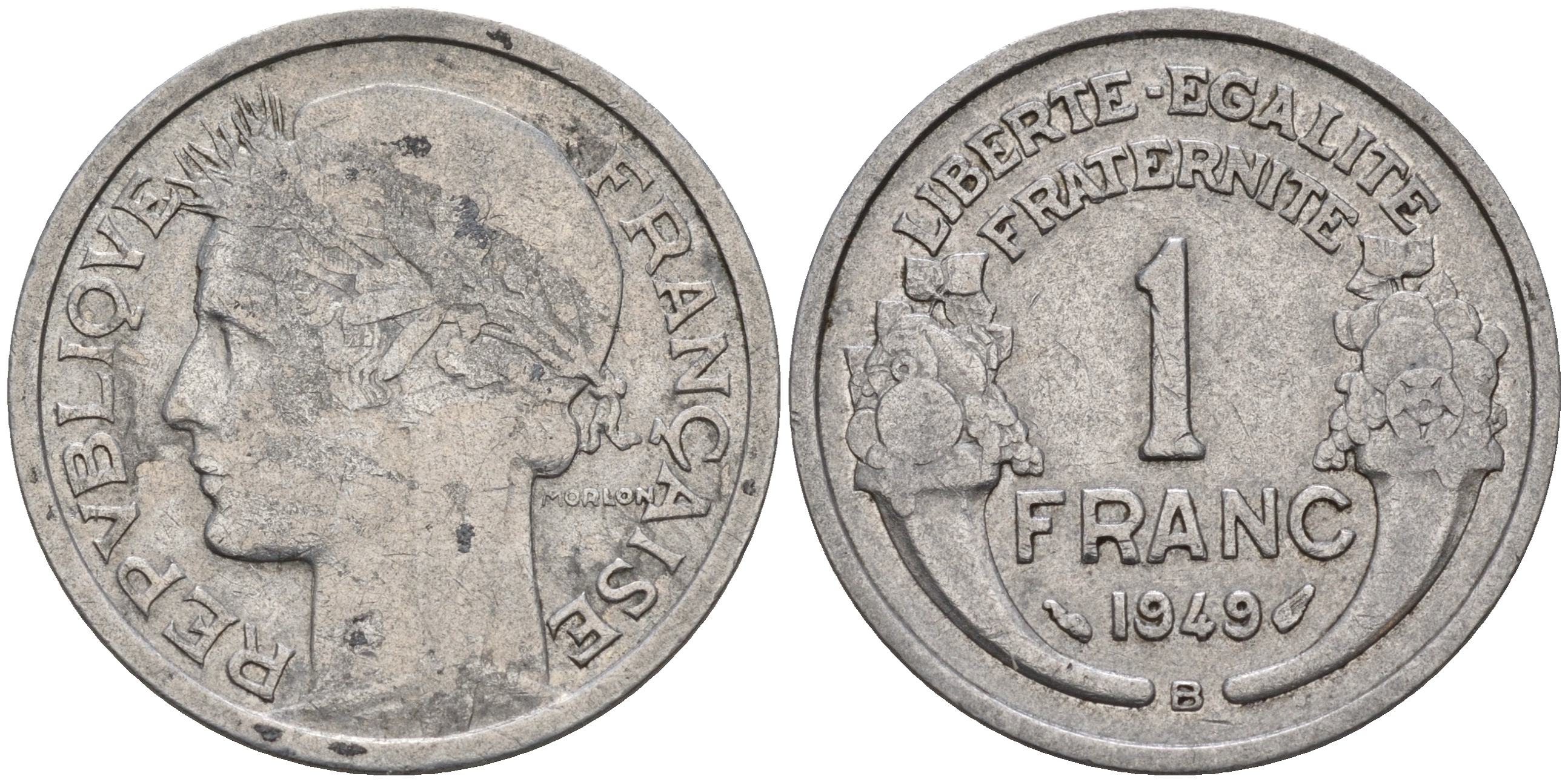 Франция 1 франк 1949 В, тип Морлон KM 885а.2 алюминий    4153-431