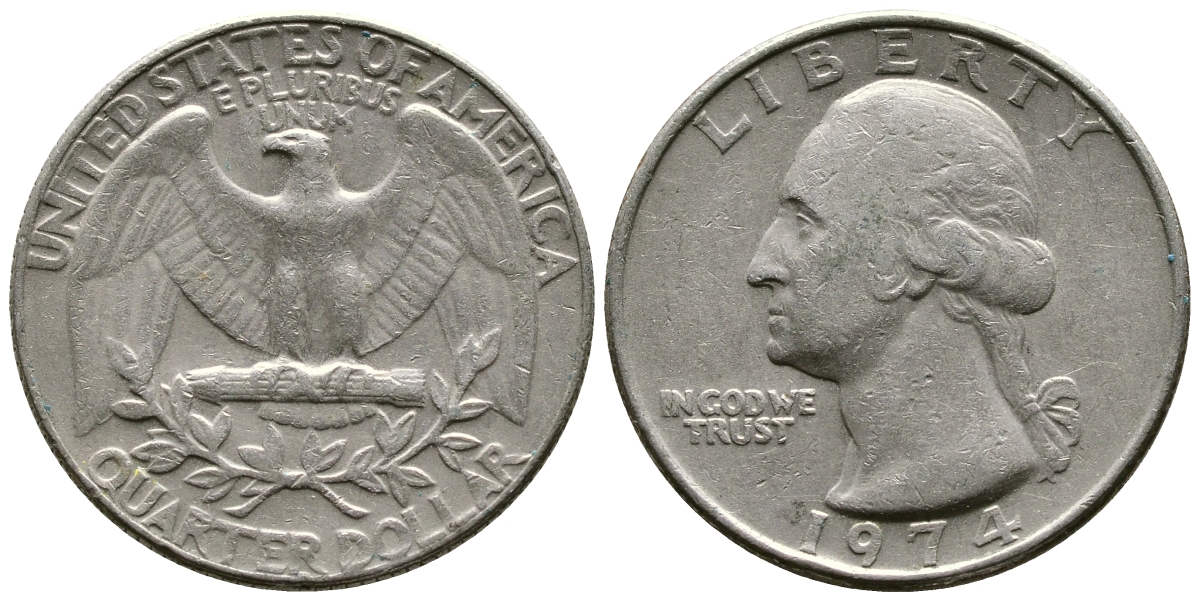 США 25 центов (квотер) 1974 Вашингтон KM 164a медь плакированная медно-никелем 4364-2217