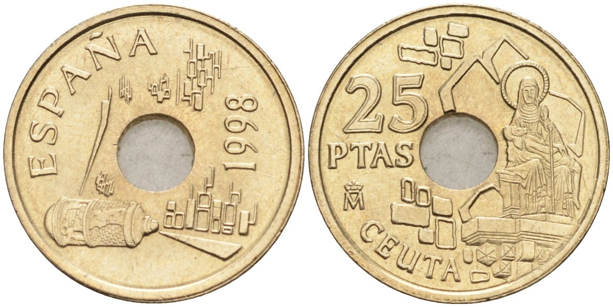 Испания 25 песет 1998 Сеута (Ceuta), Хуан Карлос I (1975-2014) KM 990 медь цинк никель 4582-642