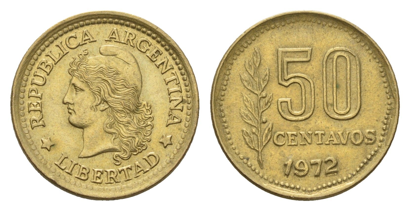 Аргентина 50 сентаво 1972 KM 68 латунь 4573-623