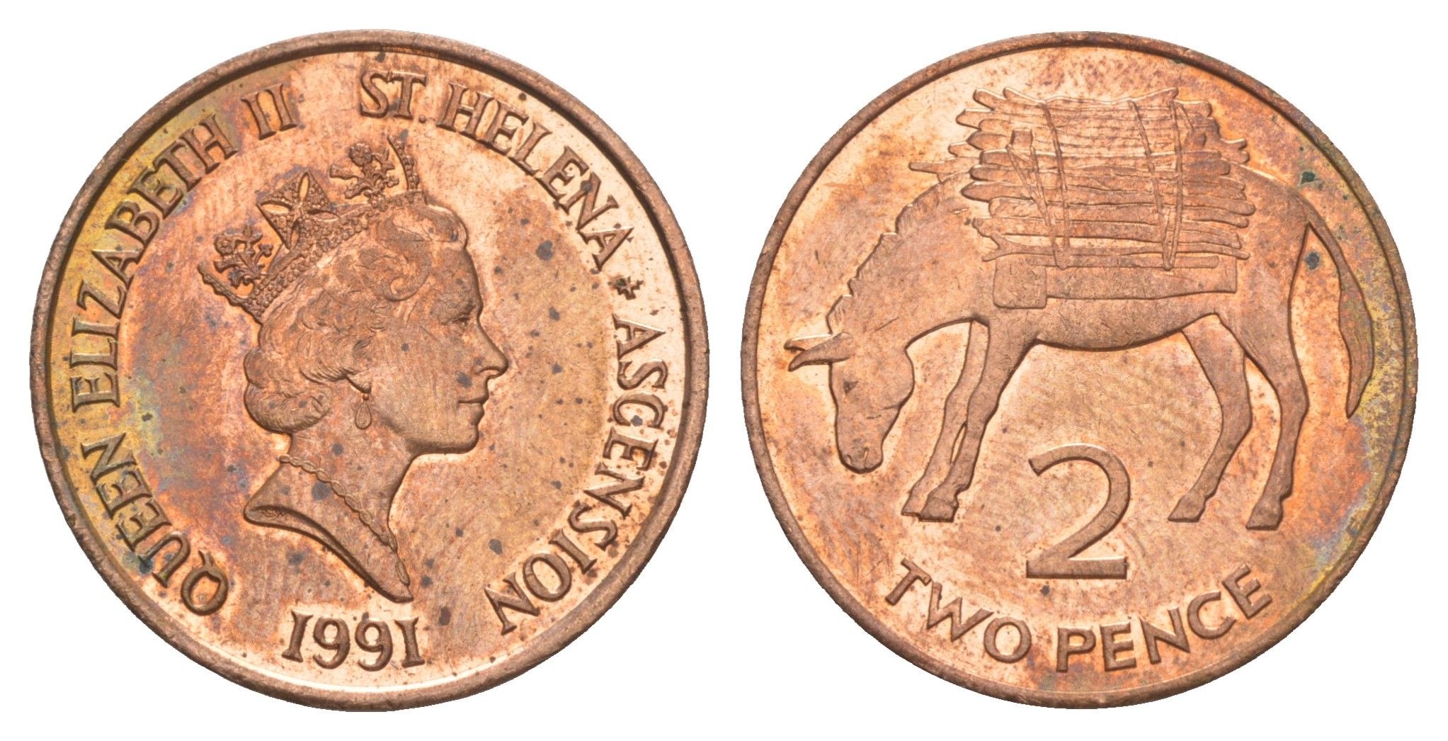 Острова Святой Елены и Вознесения 2 пенса 1991 KM 12 бронза UNC 603-1441