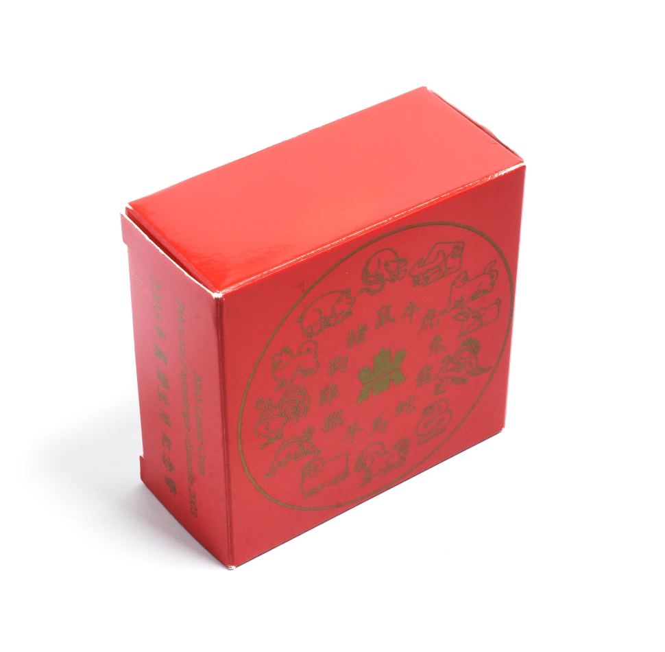 Канада 15 долларов 2003 Лунный календарь, год Барана, золотая вставка, в оригинальной коробке с сертификатом KM 481 серебро PROOF 4-3-3-27