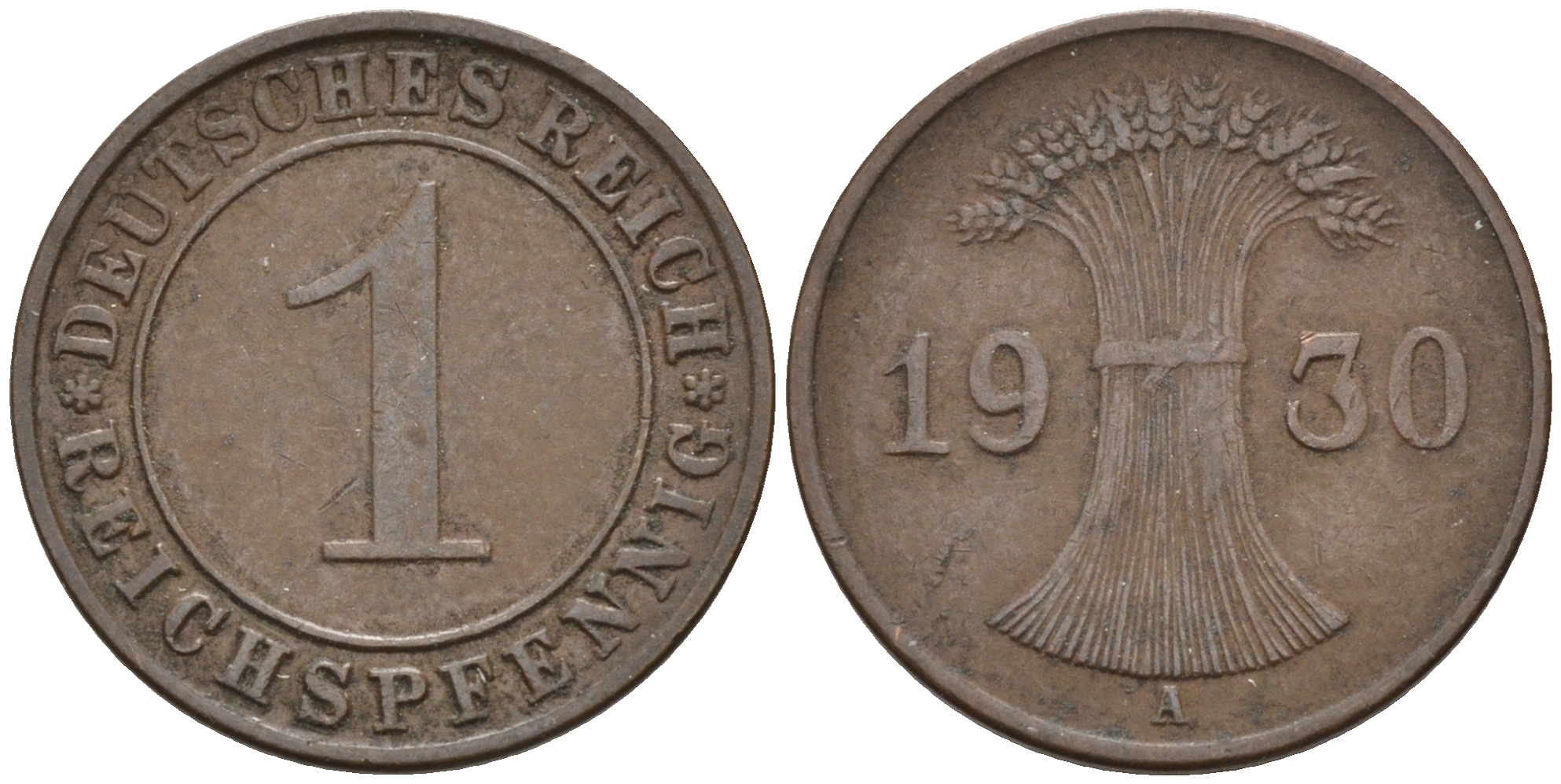 Германия 1 рейхспфенниг 1930 A KM 37, J. 313 медь 4594-1257