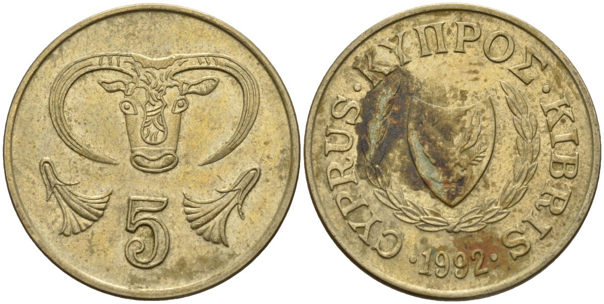 Кипр 5 центов 1992 KM 55.3 никель латунь 4141-955