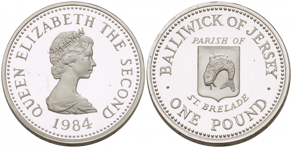 Джерси 1 фунт 1983 приход СЕНТ-ХЕЛИЕР, тираж 2500 экземпляров KM 59 a серебро PROOF 650-1225