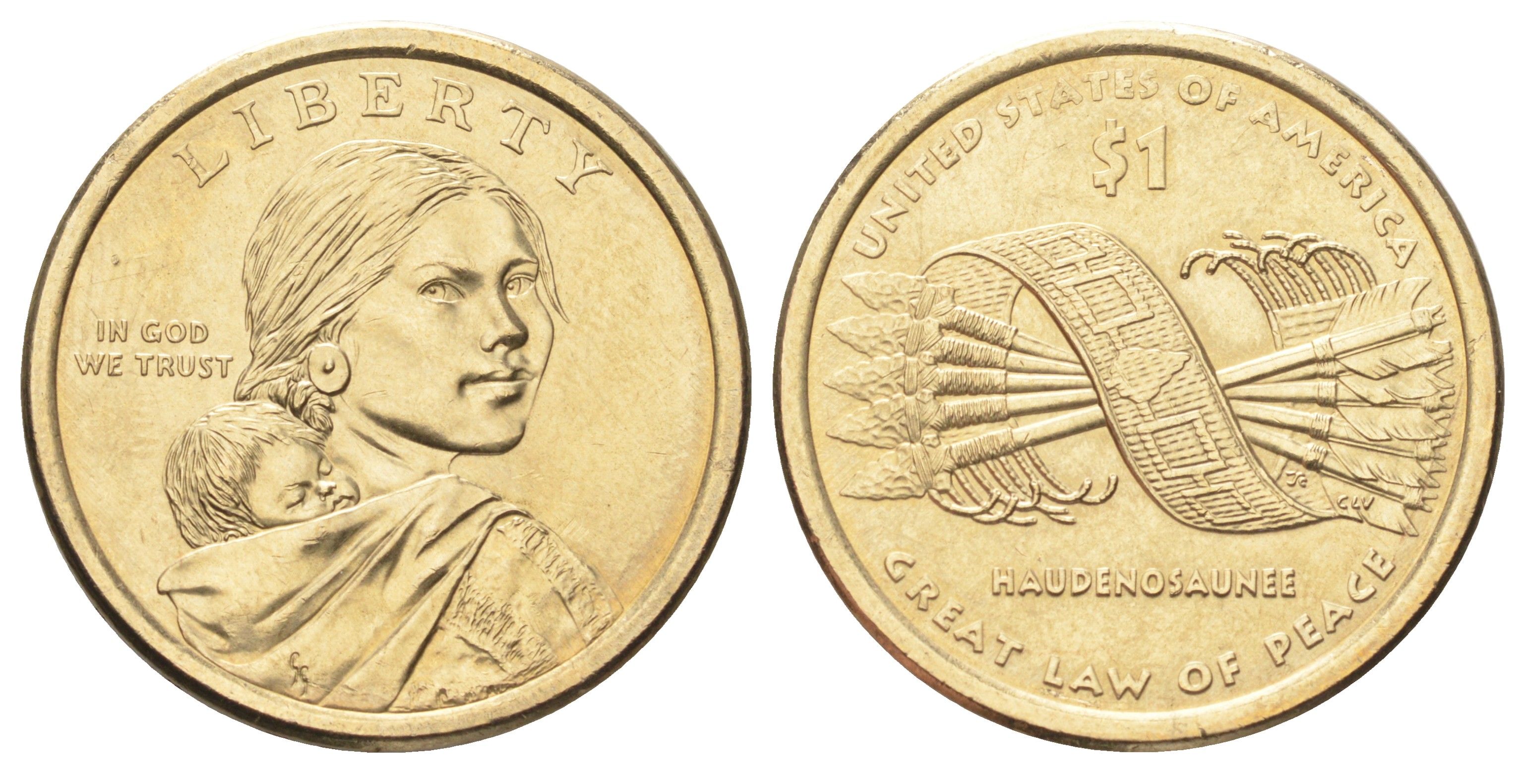 США 1 доллар 2010 Коренные Американцы - Пояс Гайавата KM 474 медь с марганцево-латунным покрытием UNC 4666-1012