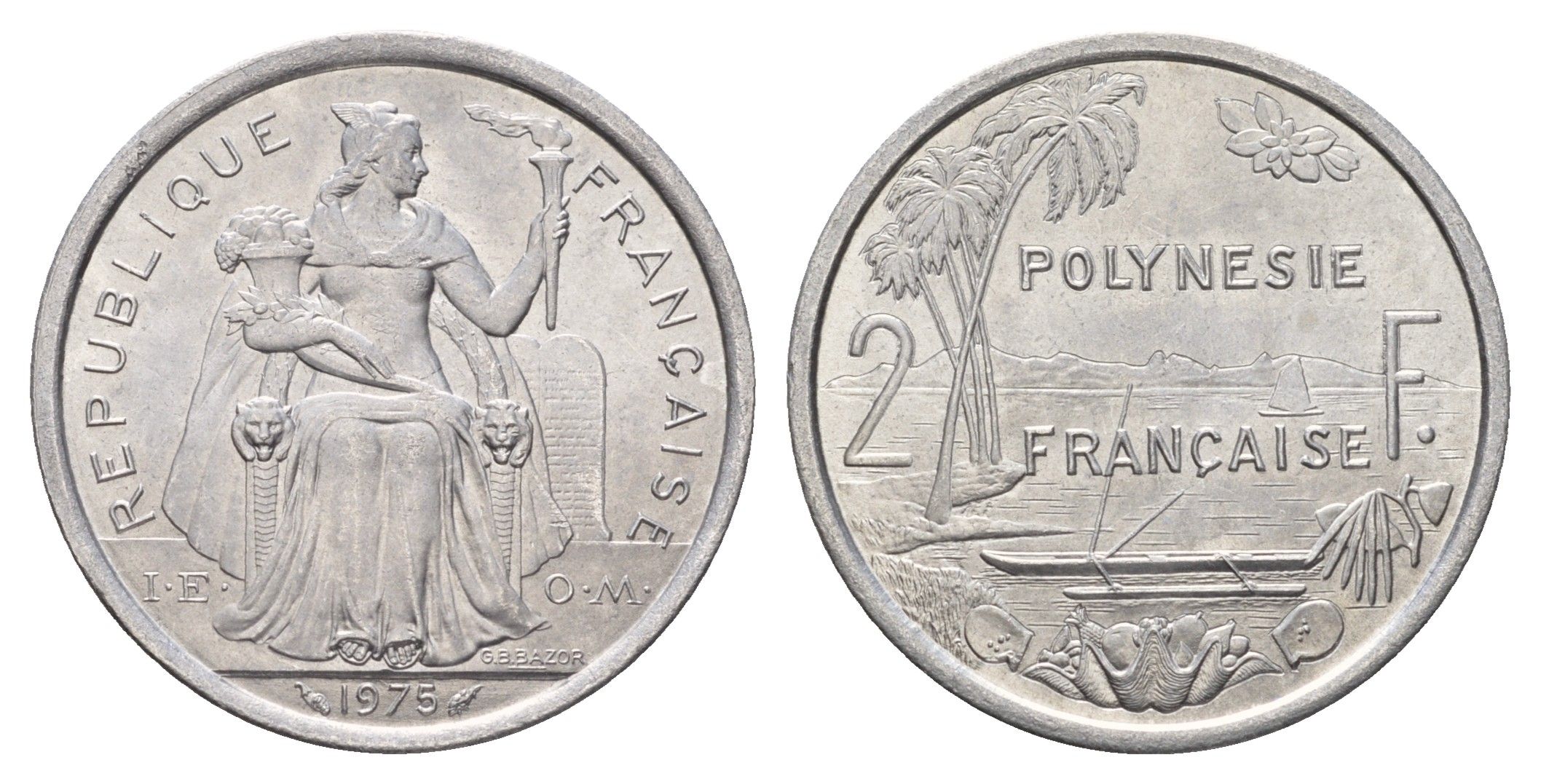 Французская Полинезия 2 франка 1975 KM 10 алюминий UNC 179-914