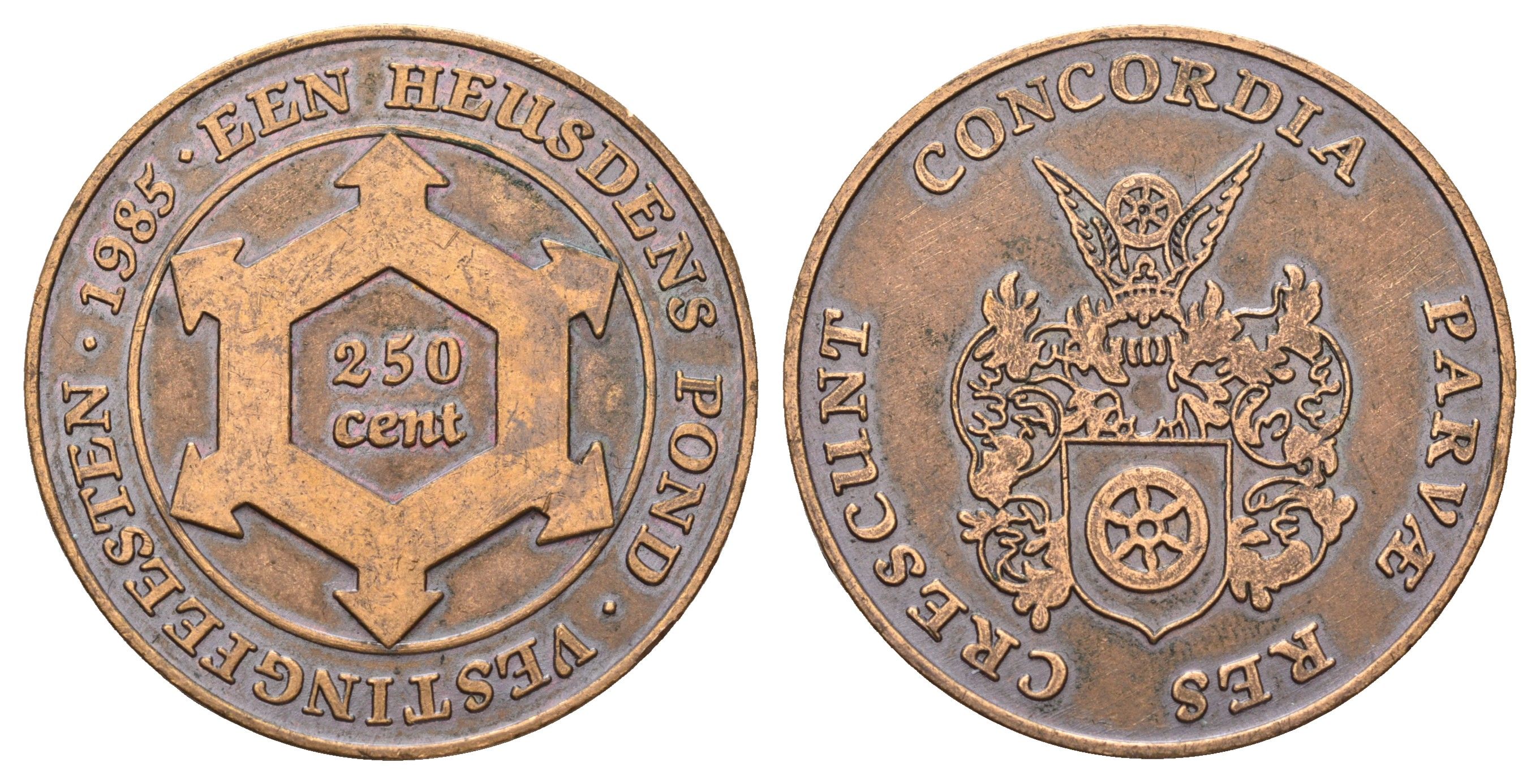 Нидерланды внутренняя валюта фестиваля номиналом в 250 центов 1985 диаметр 35 мм, вес 16,9 гр медь 189-1034