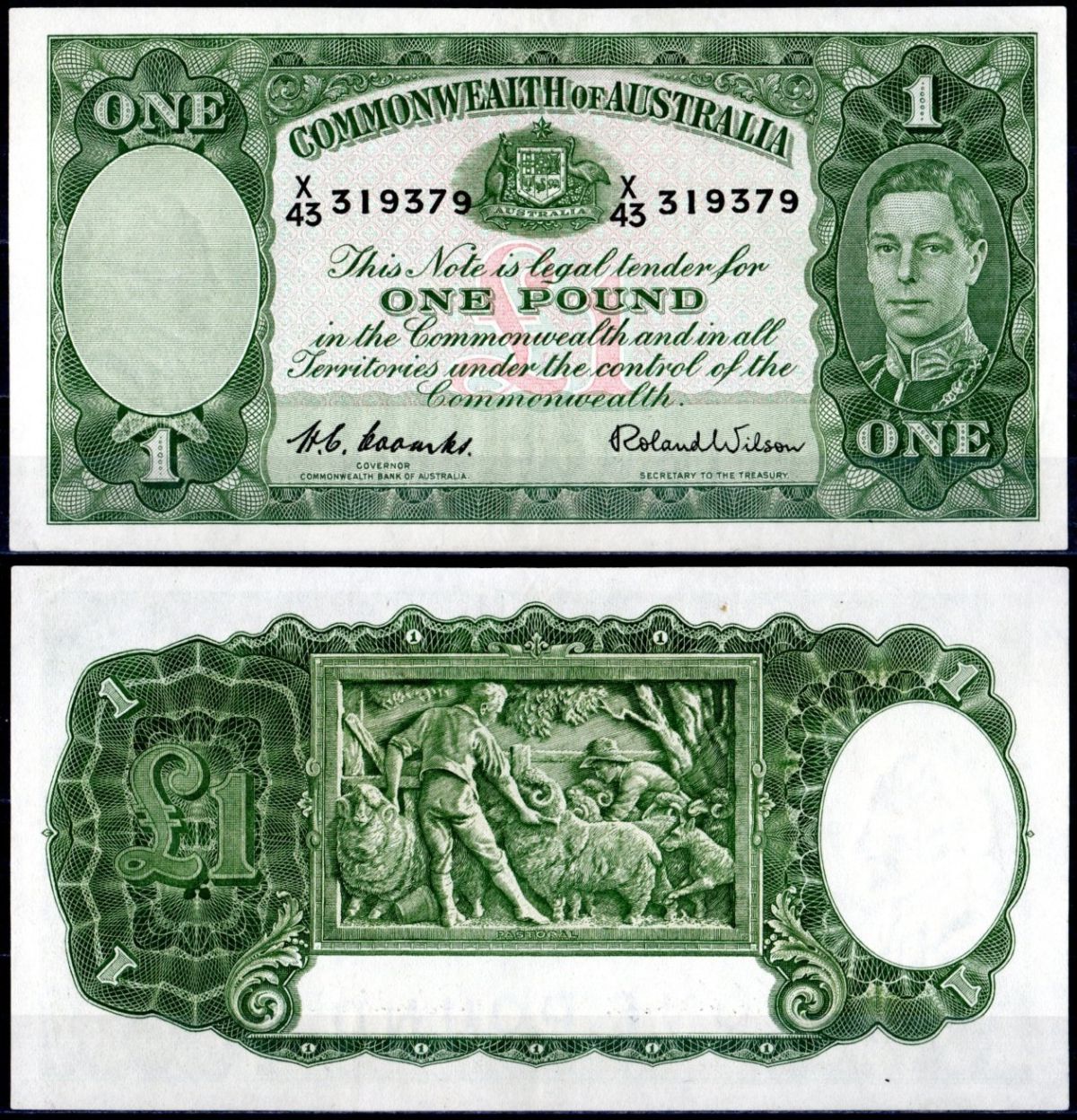 Австралия 1 фунт 1952 Георг VI, пастухи Pick 26 d бумага 451-412-2