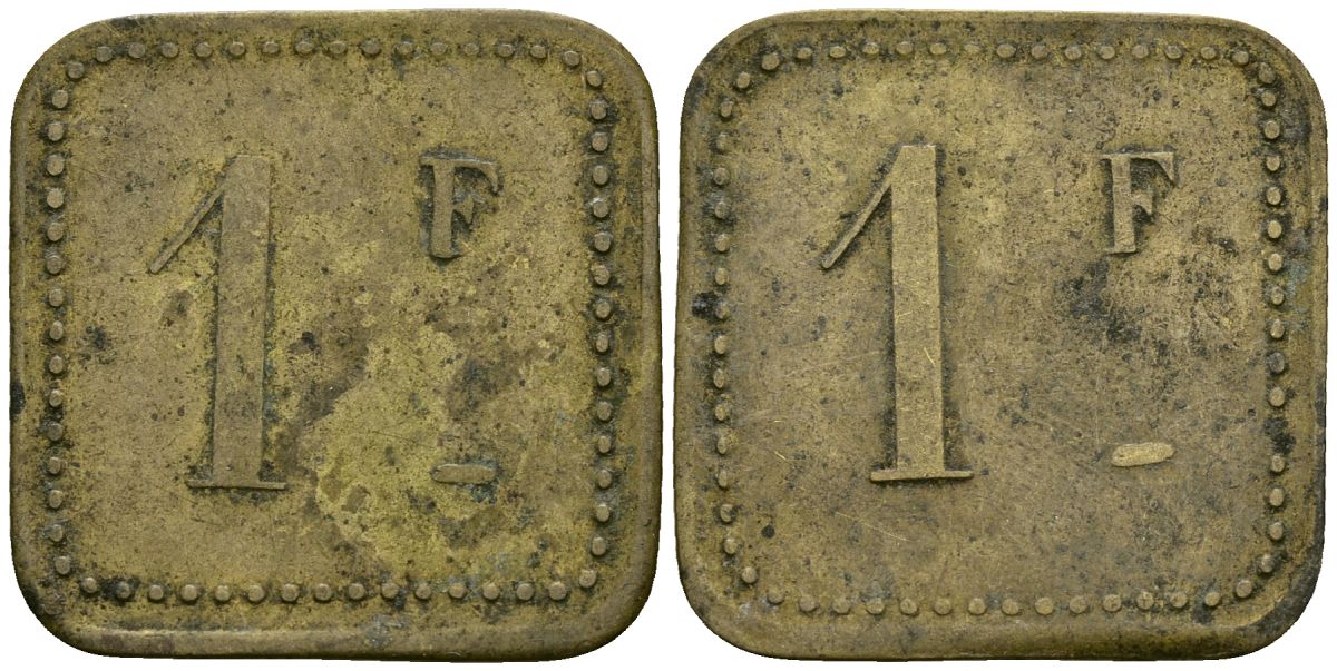 Франция 1 франк XIX-XX век ресторанный жетон латунь 4166-754