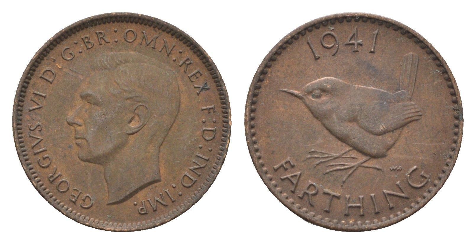 Великобритания 1 фартинг 1941 Георг VI (1936-1952) KM 843, Spink 4116 бронза 4664-333
