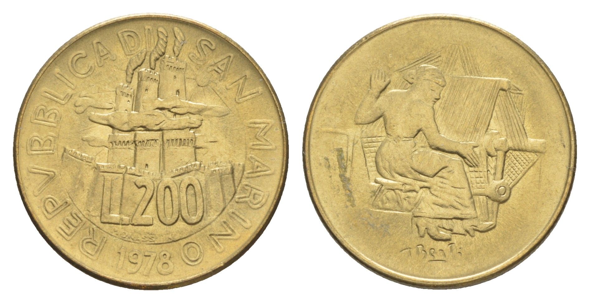 Сан-Марино 200 лир 1978 Работа KM 83 алюминиевая бронза UNC 4648-251