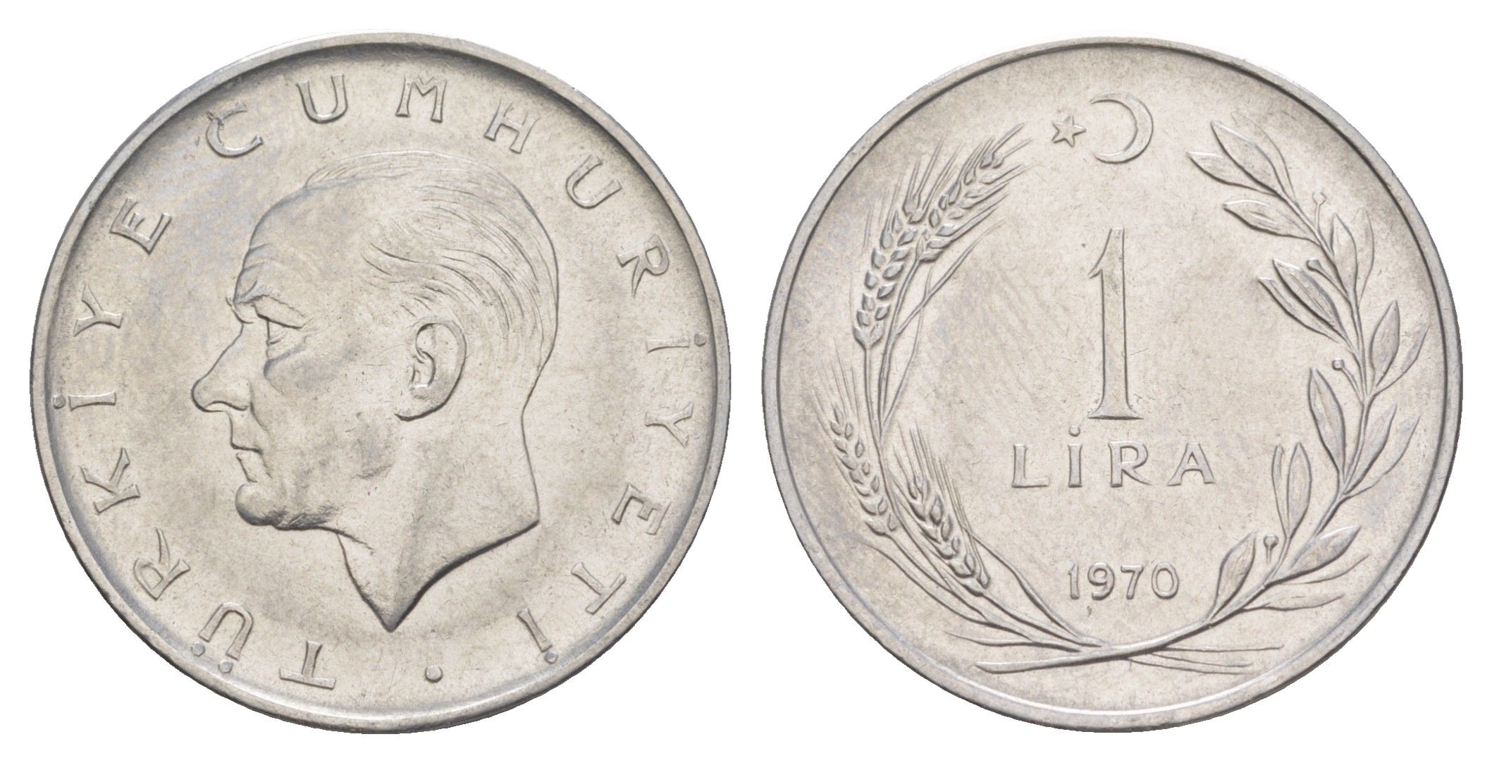 Турция 1 лира 1970 Кемаль Ататюрк KM 889a.2 нержавеющая сталь 4648-744