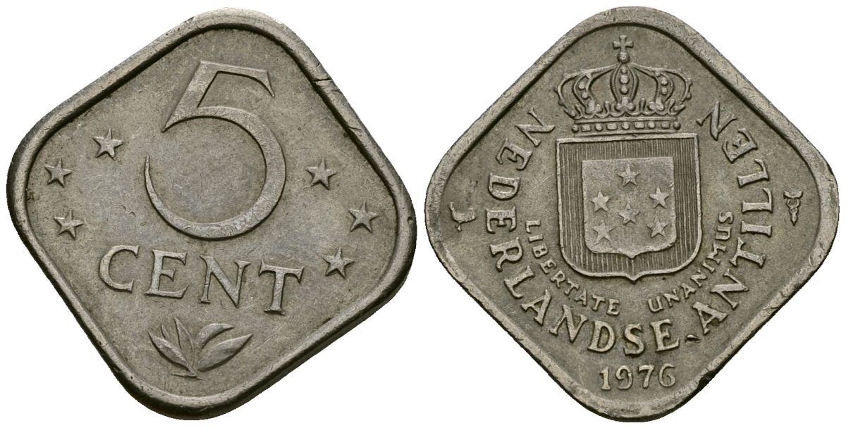 Нидерландские Антилы 5 центов 1976 Юлиана (1948-1980) KM 13 медно-никель 4167-556