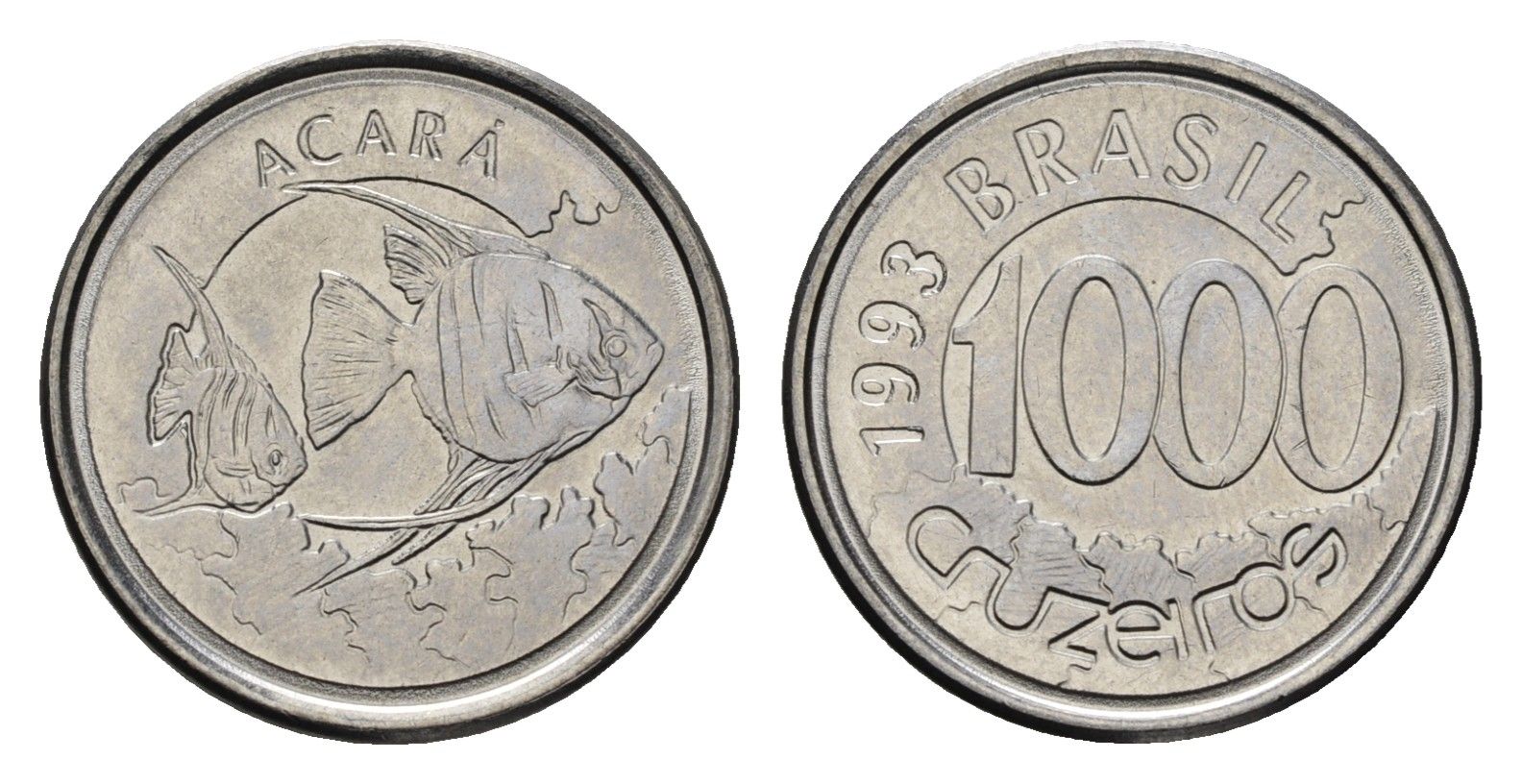 Бразилия 1000 крузейро 1993 реформа 1990-1993, рыбка Акара KM 626 нержавеющая сталь UNC 4154-758