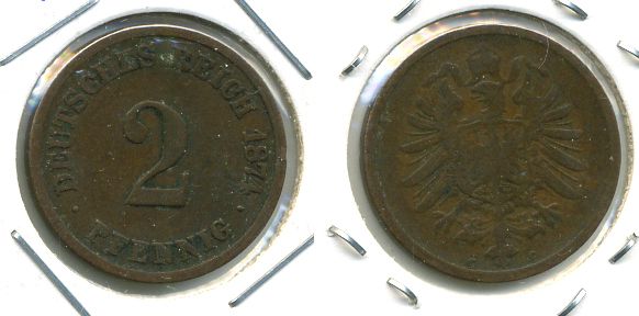 ГЕРМАНИЯ 2 ПФЕННИГА 1874 C, СТАРОГЕРБОВКА KM 2, J.2 медь 701-412
