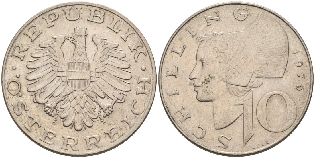 АВСТРИЯ 10 ШИЛЛИНГОВ 1976 КМ 2918 медно-никель 4572-641