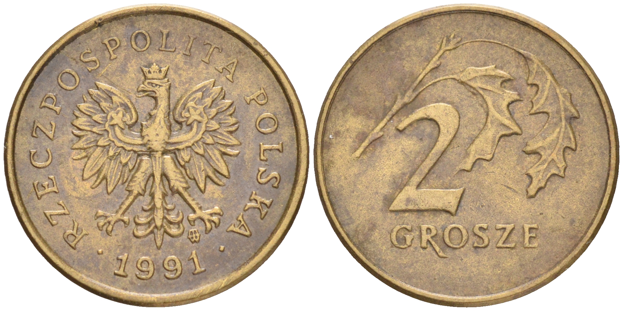 ПОЛЬША 2 ГРОША 1991 MW KM 277 латунь 4516-1054