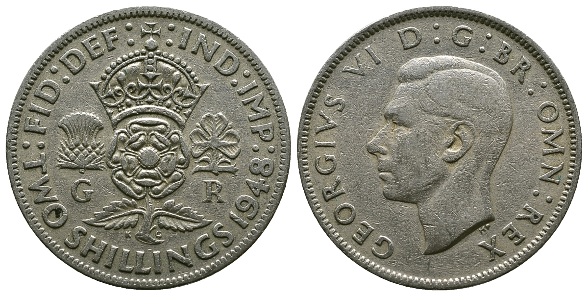 Великобритания 2 шиллинга (флорин) 1948 Георг VI (1936-1952) KM 865, Spink 4102 медно-никель 4381-1116