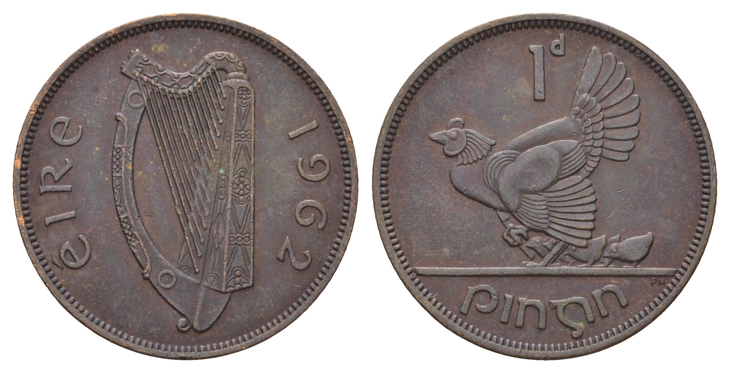 Ирландия 1 пенни 1962 курица с цыплятами KM 11 бронза 4672-822