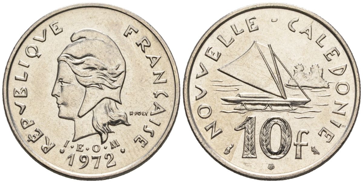 Французская Новая Каледония 10 франков 1972 лодка KM 11 никель  UNC  4610-523