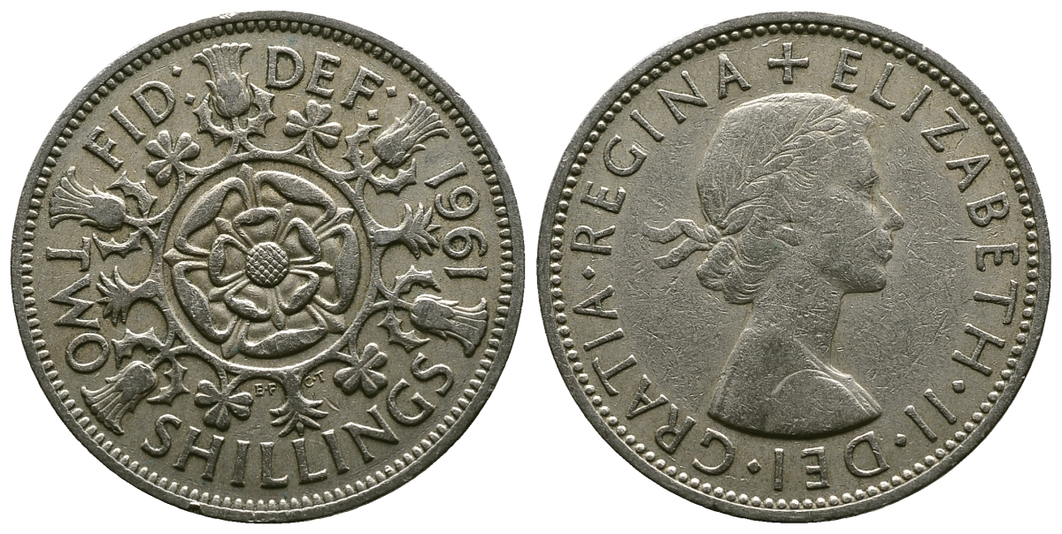 Великобритания 2 шиллинга (флорин) 1961 Елизавета II (1952-2022) KM 906, Spink 4146 медно-никель 4382-235