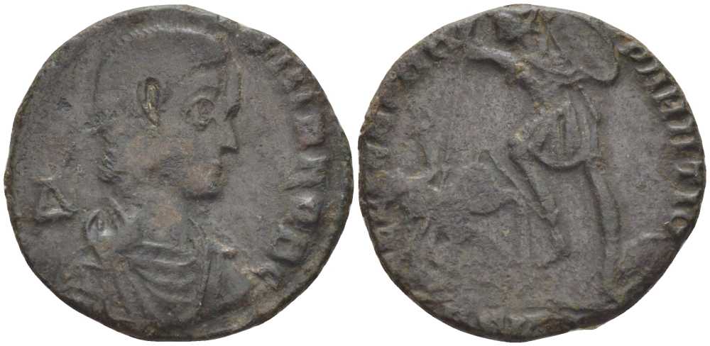 Римская Империя майорина 352 - 354 Констанций Галл в ранге цезаря, D N CONSTANTIVS IVN NOB C, слева от бюста дельта / император, поражающий персидского всадника, FEL TEMP REPARATIO, Сирмий RIC 36 биллон 1073-17-92