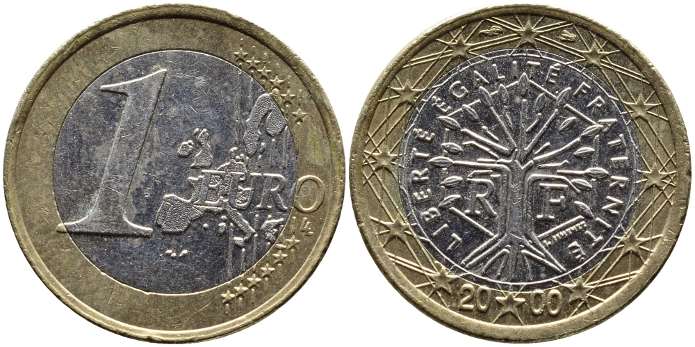 ФРАНЦИЯ 1 ЕВРО 2000 KM 1288 биметалл 4390-1255