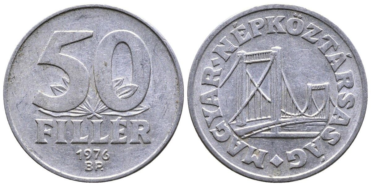 Венгрия 50 филлеров 1976 BP мост Елизаветы в Будапеште KM 574 алюминий 57-514