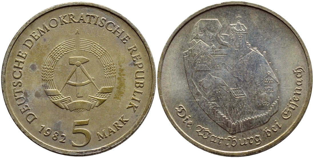 ГДР 5 марок 1982 А, Гете, Замок Вартбург в Эйзенахе KM 86 медь цинк никель aUNC 59-1634